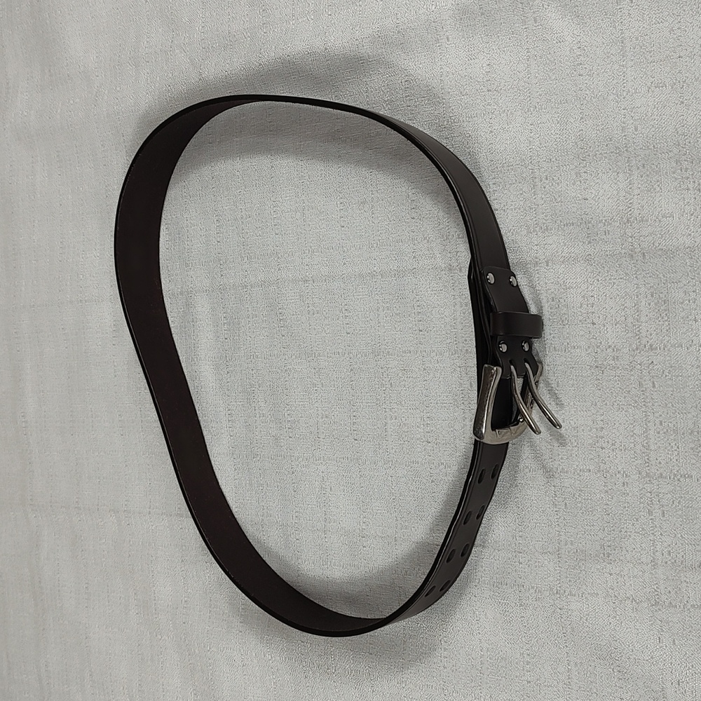 Timberland Dark Brown Leather Belt Metal Buckle Double Hole 43 Inches Long